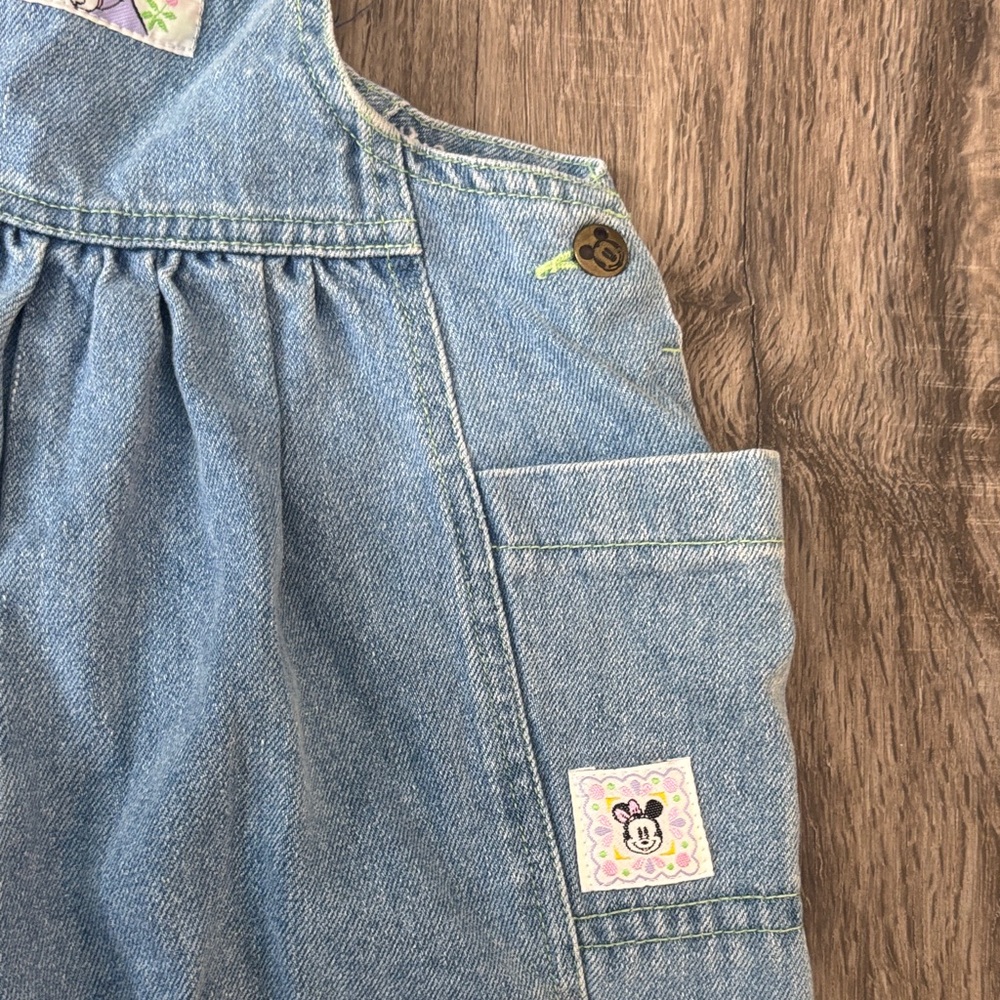 Minnie Mouse garden Disney Light Blue Denim Kids Overalls vintage wide leg 3T - Picture 3 of 9